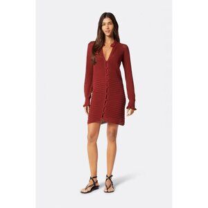 JOIE Torrens Brick Red Cotton Crochet Knit Ruffle Trim Cardigan Dress, Size XL